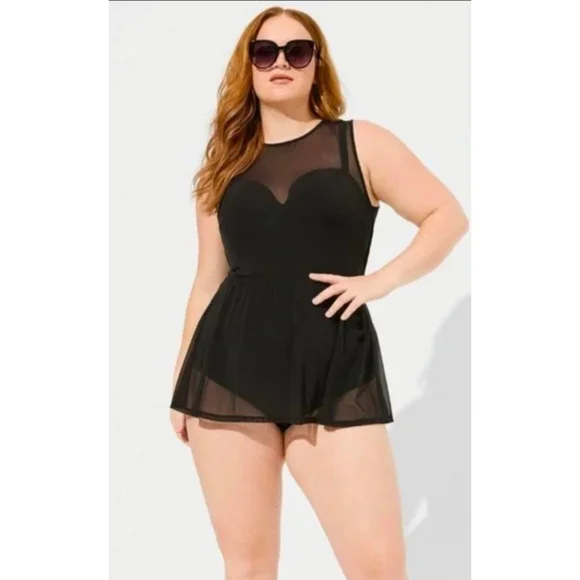 Torrid Underwire Long Mesh Overlay Swim Dress With Brief Violet XL - Picture 10 of 11